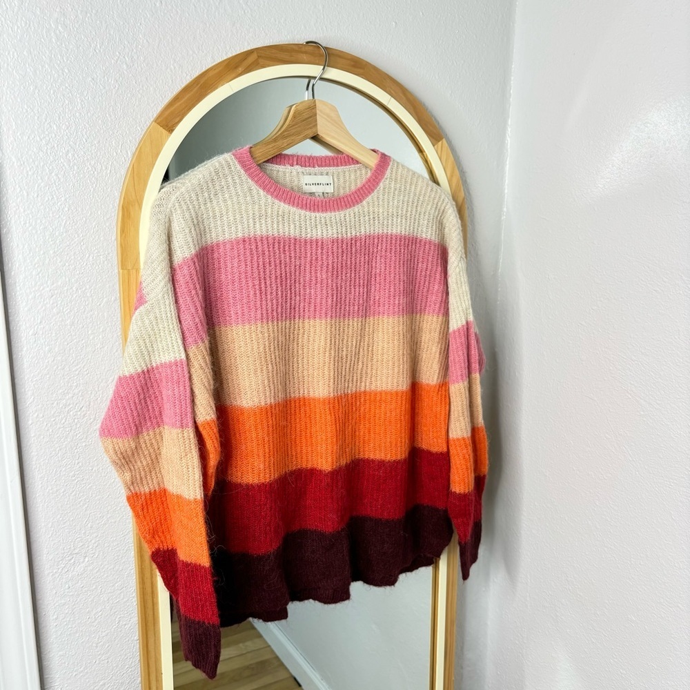 Silverflint colorful stripe Alpaca wool blend crewneck pullover sweater